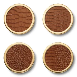 Classic Croc Leather Coasters in Chestnut, Set of 4