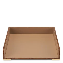 Classic Croc Leather Paper Tray in Chestnut