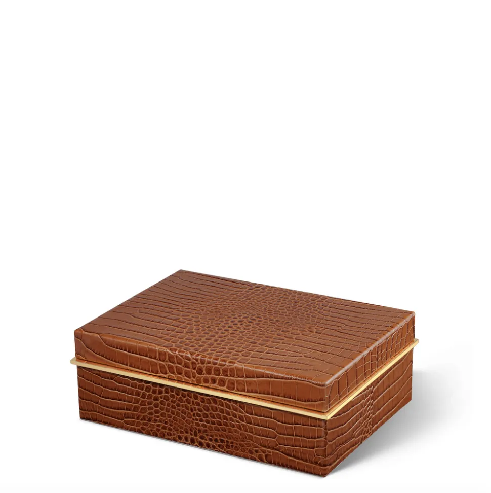 Classic Croc Leather Small Box in Chestnut