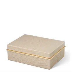 Classic Croc Leather Small Box in Fawn