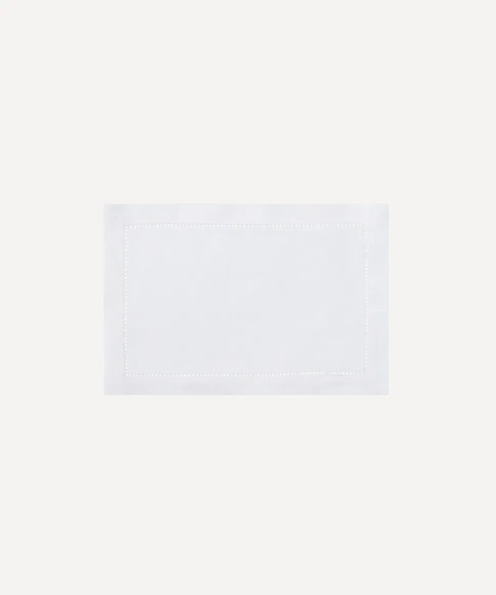 Classic Hemstitch Linen Cocktail Napkin, White
