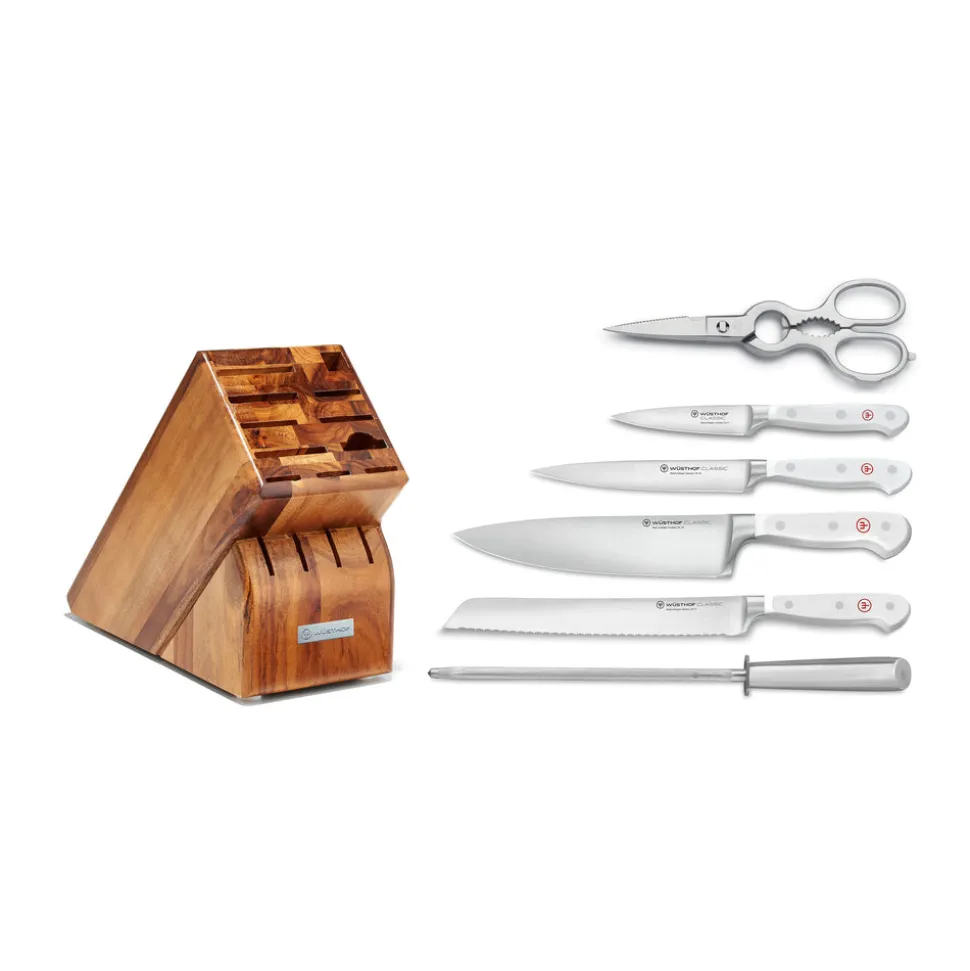 Classic Knife Block Set in White, Set of 7