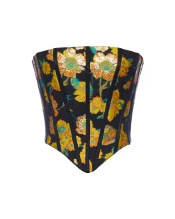Claude Corset Top in Metallic Citrine Brocade