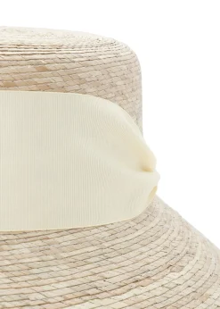 Clematis Bucket Hat with Wide & Short Ivory Grosgrain Ribbon