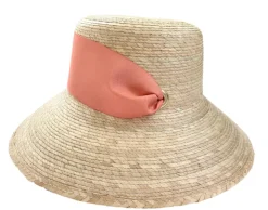 Clematis Bucket Hat With Wide Coral Grosgrain Ribbon