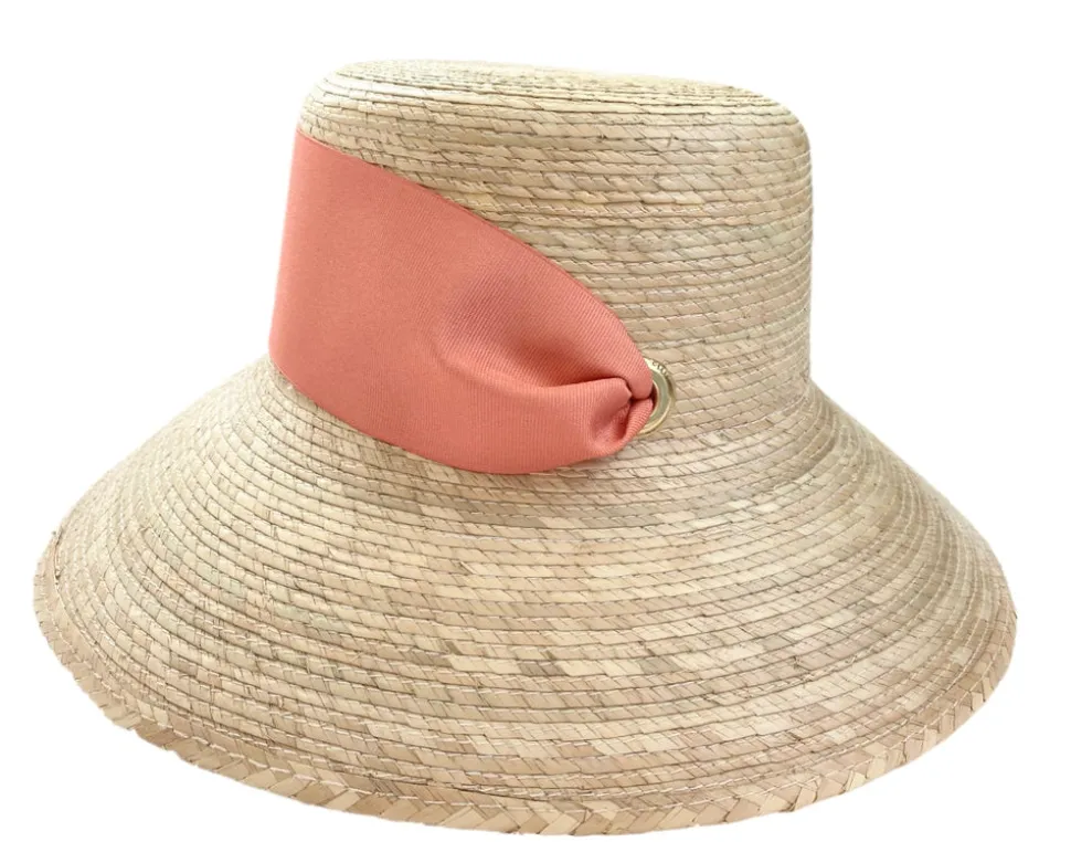 Clematis Bucket Hat With Wide Coral Grosgrain Ribbon