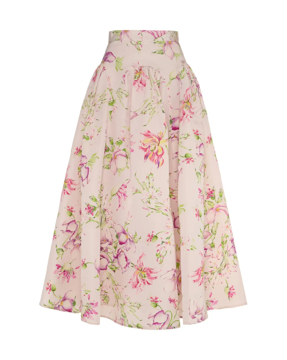 Clementine Skirt in Quartz Bloom Silk Faille