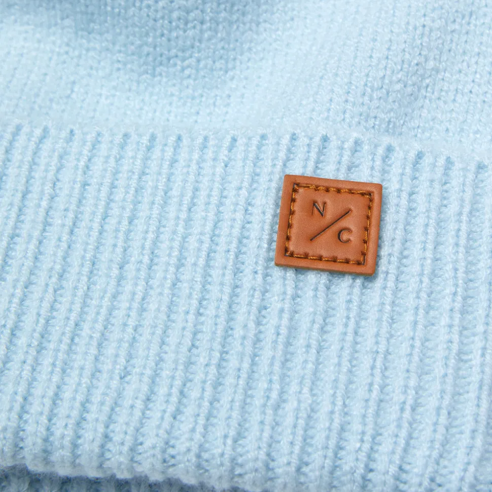 Cloud Blue Knit Winter Hat with Knit Pom