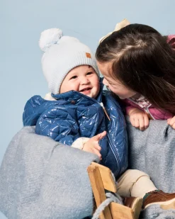 Cloud Blue Knit Winter Hat with Knit Pom