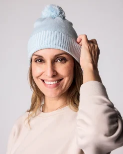 Cloud Blue Knit Winter Hat with Knit Pom