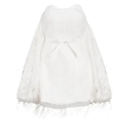 Cloud Dress in Ivory Satin with Feather Embellishment