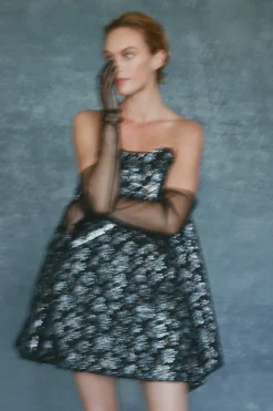 Cloud Dress in Metallic Blue Brocade