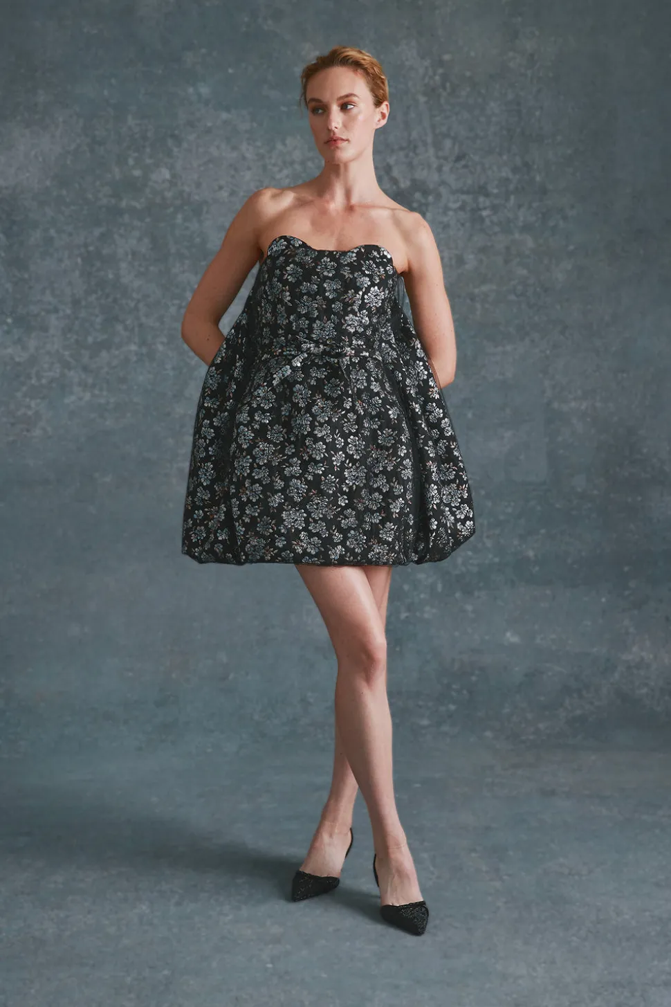 Cloud Dress in Metallic Blue Brocade