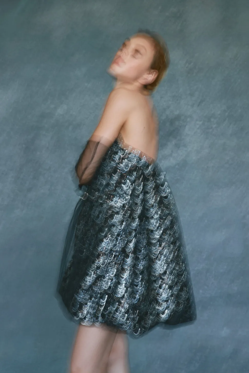 Cloud Dress in Metallic Blue Brocade
