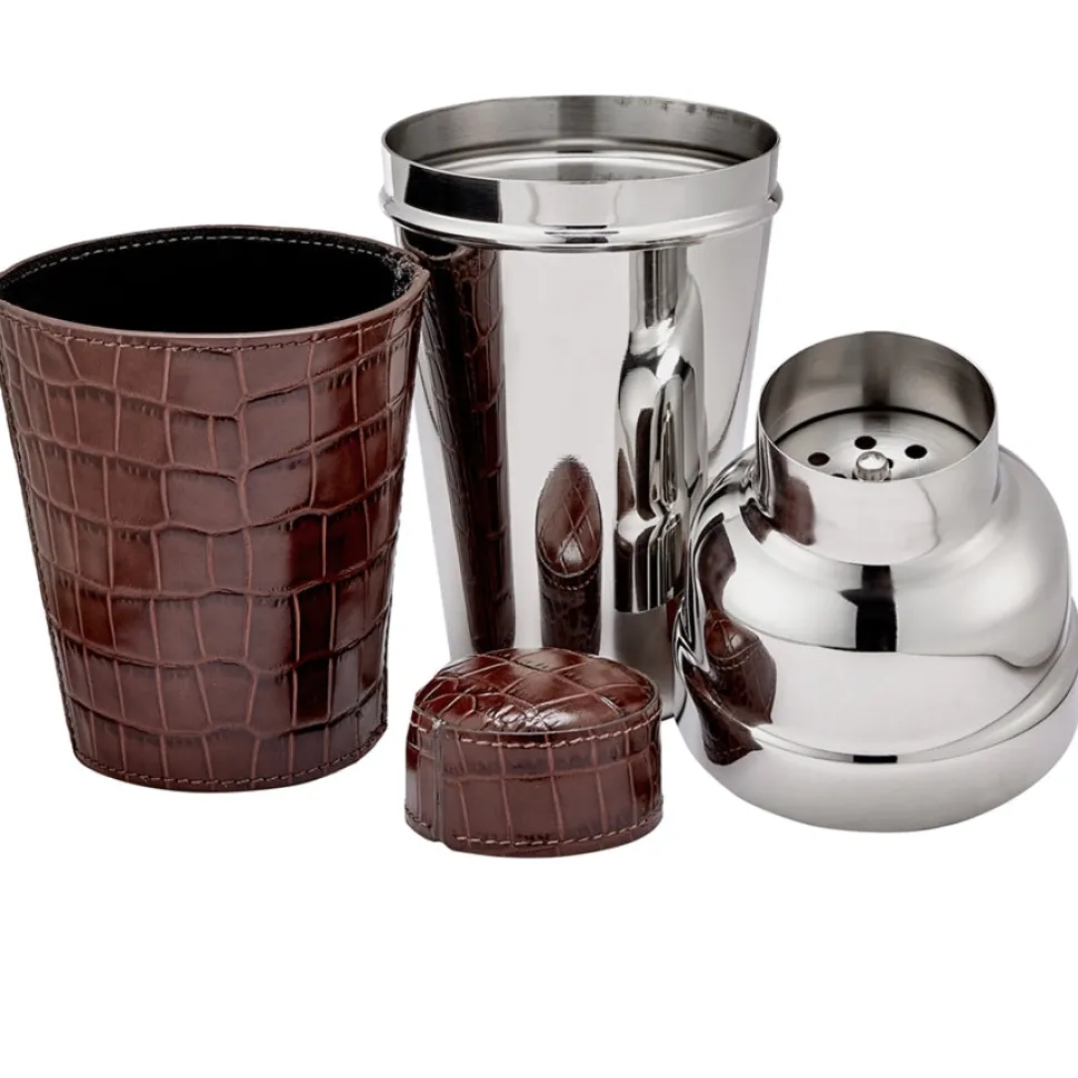 Cocktail Shaker in Crocodile Embossed Leather