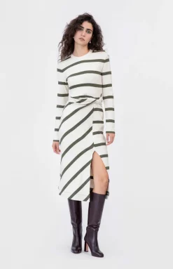 Cody Dress in Cream & Fern Wide Stripe