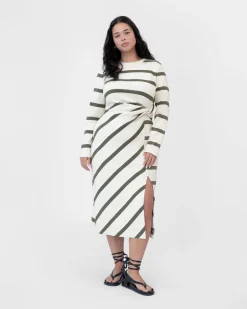 Cody Dress in Cream & Fern Wide Stripe