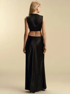 Colorblocked Satin Twist Dress in Black & Navy