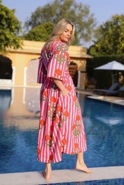 Como Floral Wrap Dress in Red & Pink