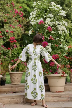 Como Floral Wrap Dress in Green Flower