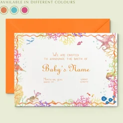 Coral Birth Announcement without Photo, Set of 50