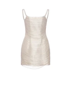 Cosette Dress in Ivory Silk Wool with Beaded Fringe