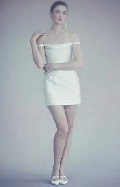 Cosette Dress in Ivory Silk Wool with Beaded Fringe