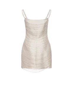Cosette Dress in Ivory Silk Wool with Beaded Fringe