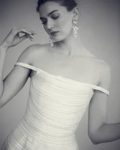 Cosette Dress in Ivory Silk Wool with Beaded Fringe
