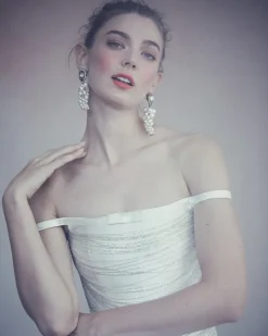 Cosette Dress in Ivory Silk Wool with Beaded Fringe