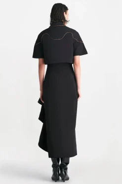 Cotton Poplin Leather Trim Cropped Shirt in Black