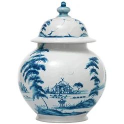 Country Estate Delft Blue 10" Lidded Ginger Jar Garden Follies