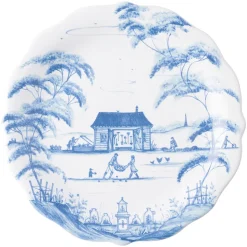 Country Estate Delft Blue Party Plates Spring Gardening Scenes, Set of 4