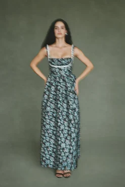 Coupe Dress in Metallic Blue Brocade