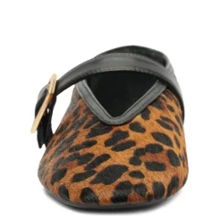 Courtney Buckle Hair Calf Flat in Natural/Black