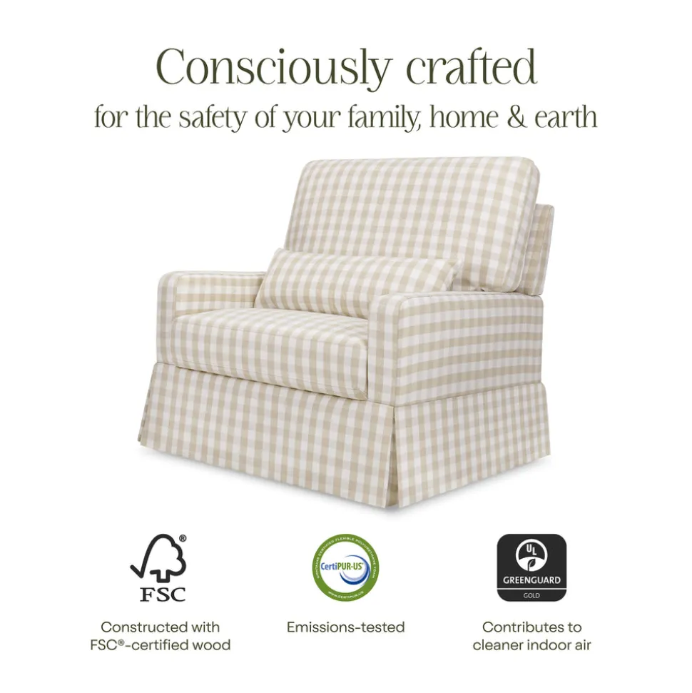 Crawford Pillowback Chair and a Half Comfort Swivel Glider in Tan Gingham
