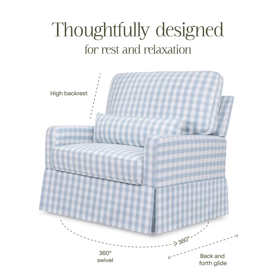 Crawford Pillowback Chair and a Half Comfort Swivel Glider in Blue Gingham