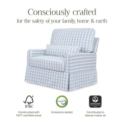 Crawford Pillowback Chair and a Half Comfort Swivel Glider in Blue Gingham