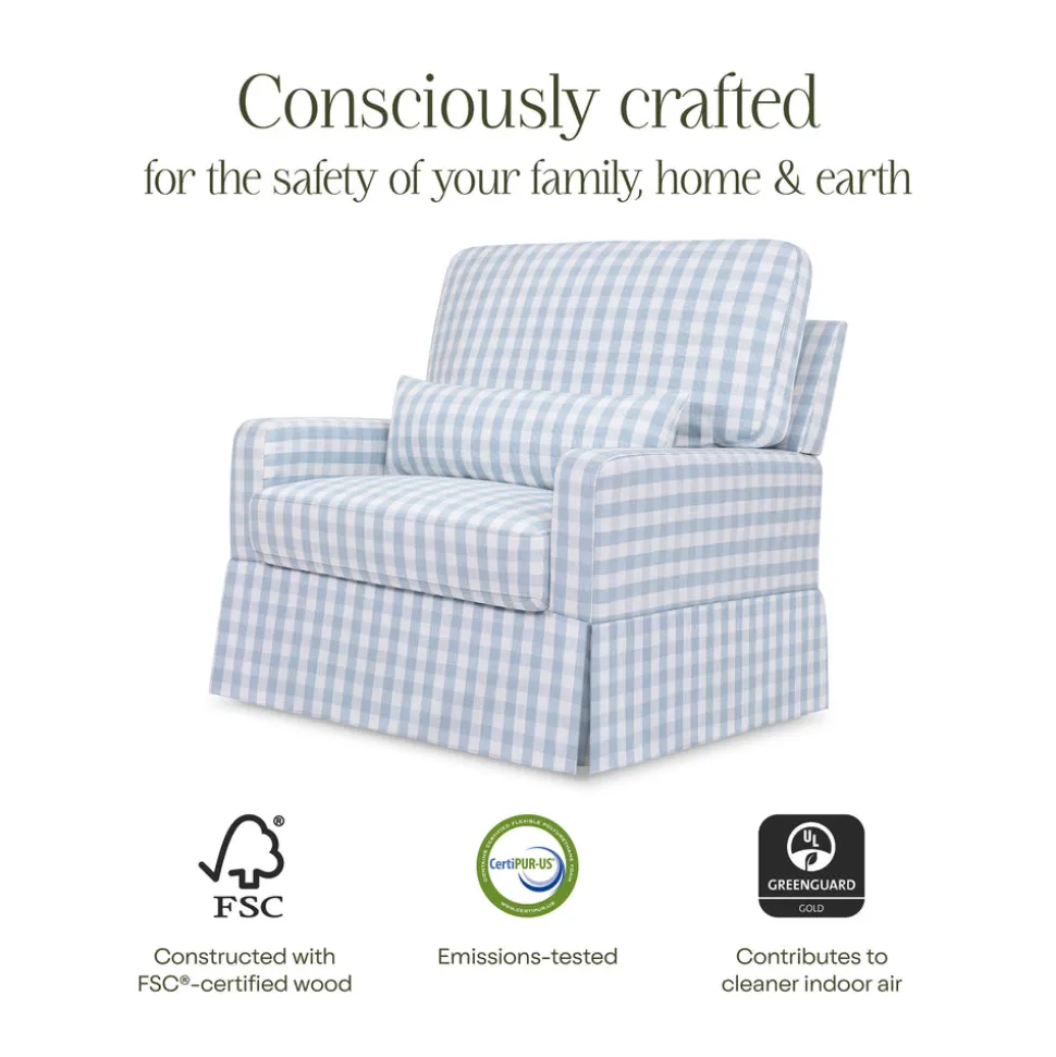Crawford Pillowback Chair and a Half Comfort Swivel Glider in Blue Gingham