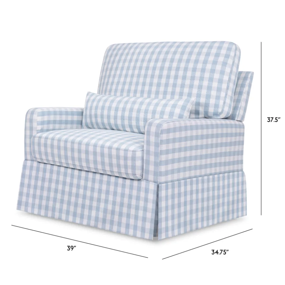Crawford Pillowback Chair and a Half Comfort Swivel Glider in Blue Gingham