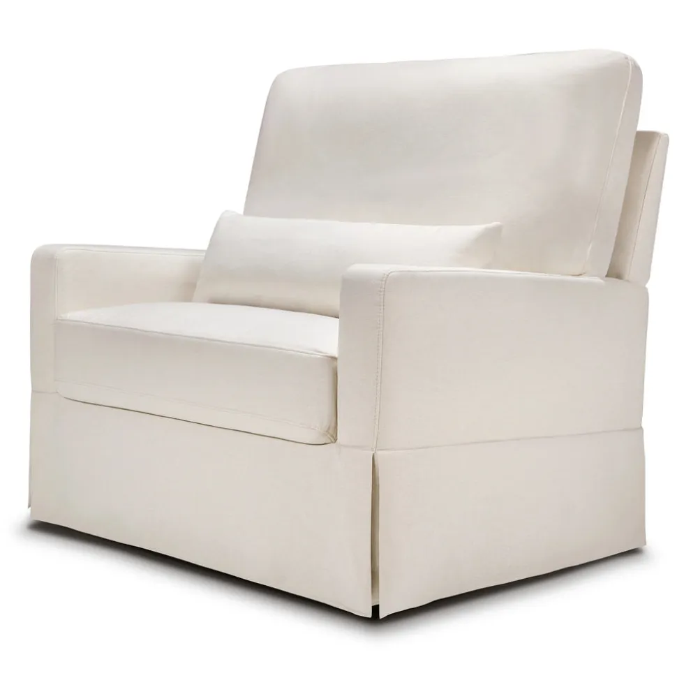 Crawford Pillowback Chair and a Half Comfort Swivel Glider in Fog Chatham Stripe Performance Eco-Weave