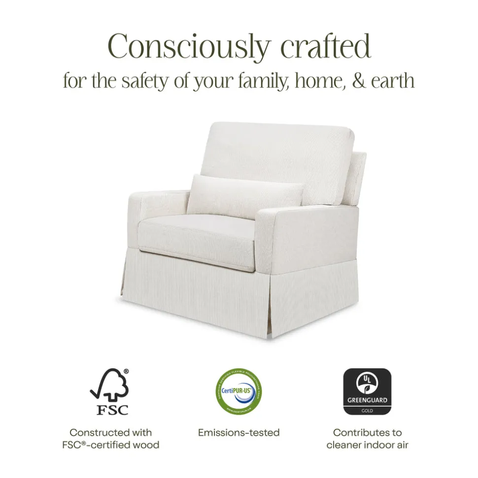 Crawford Pillowback Chair and a Half Comfort Swivel Glider in Fog Chatham Stripe Performance Eco-Weave
