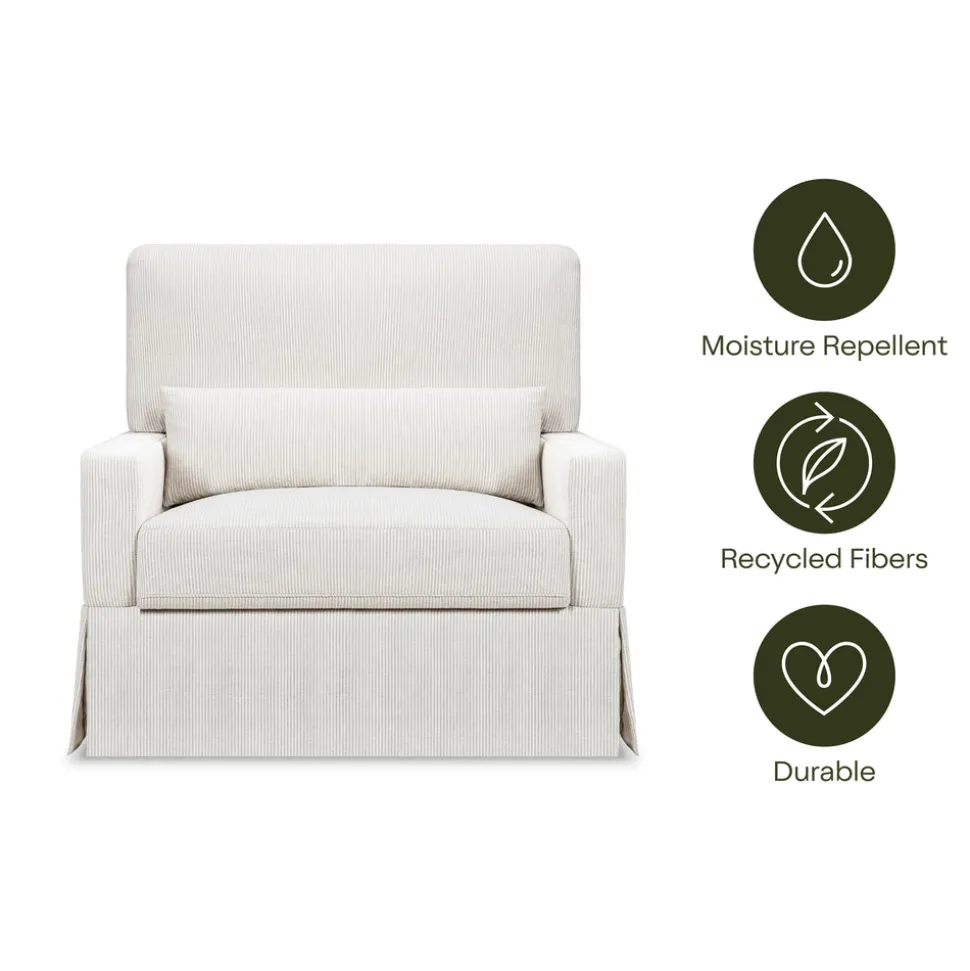Crawford Pillowback Chair and a Half Comfort Swivel Glider in Fog Chatham Stripe Performance Eco-Weave
