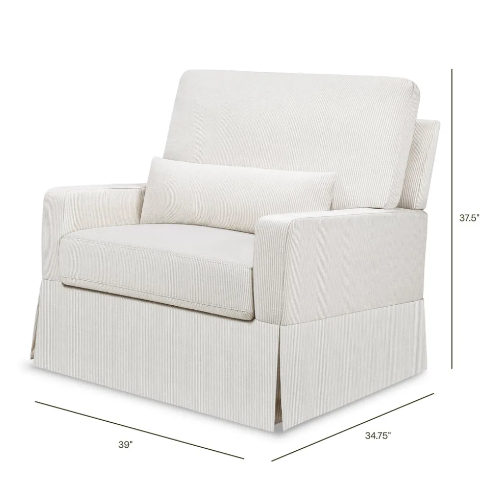 Crawford Pillowback Chair and a Half Comfort Swivel Glider in Fog Chatham Stripe Performance Eco-Weave