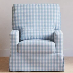 Crawford Pillowback Comfort Swivel Glider in Blue Gingham