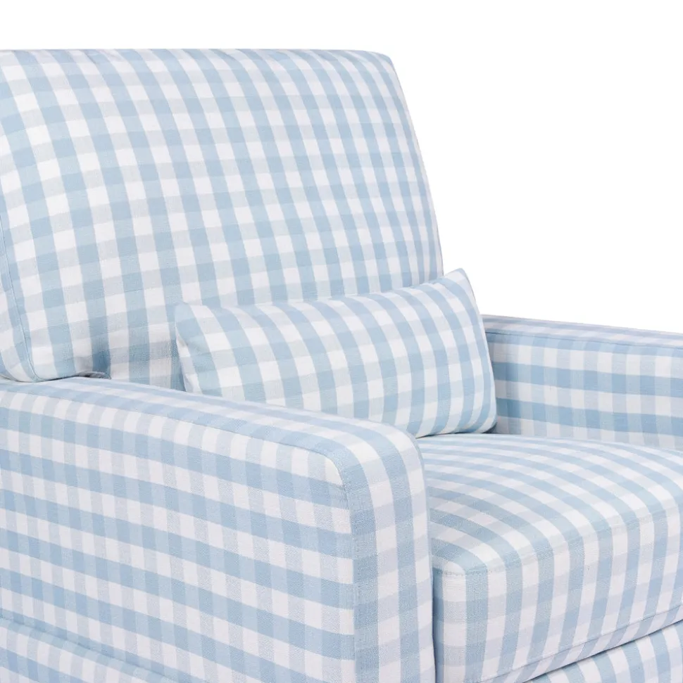 Crawford Pillowback Comfort Swivel Glider in Blue Gingham