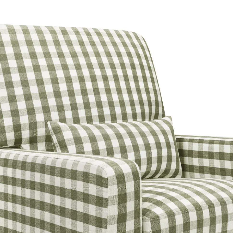 Crawford Pillowback Comfort Swivel Glider in Moss Green Gingham