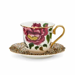 Creatures of Curiosity Tea & Saucer in White & Leopard