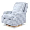 Crewe Electronic Recliner and Swivel Glider in Blue Gingham with Light Wood Base