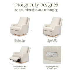 Crewe Electronic Recliner and Swivel Glider in Ivory Boucle with Light Wood Base